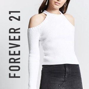 Forever 21 Cold Shoulder Sweater - White